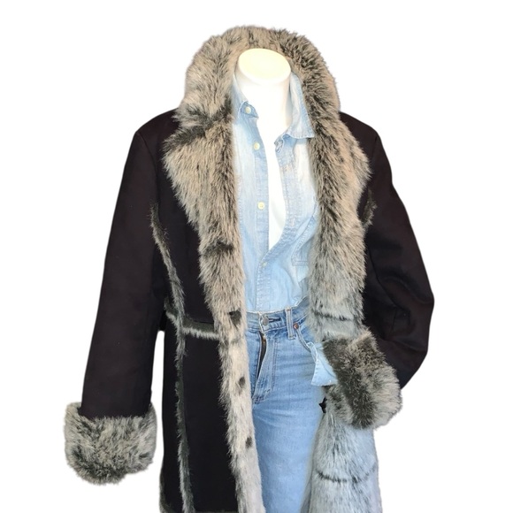 f u r :: Vintage Penny Lane Faux Fur Trimmed Leather Coat Trench - Picture 14 of 14